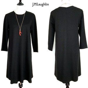 J McLaughlin Black Ponte Knit A-Line Flare Long Sleeve Dress Size Large